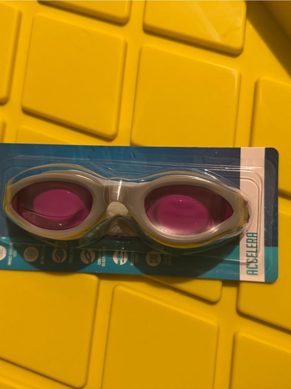 Kids Swim Goggles - White Frame with Pink Lenses